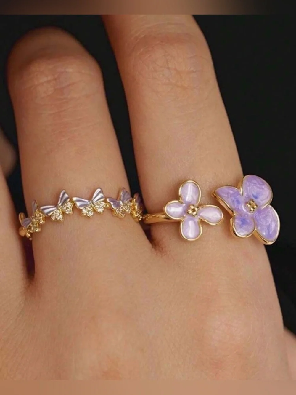 Lavender Floral Gold-Plated Ring Set A2145